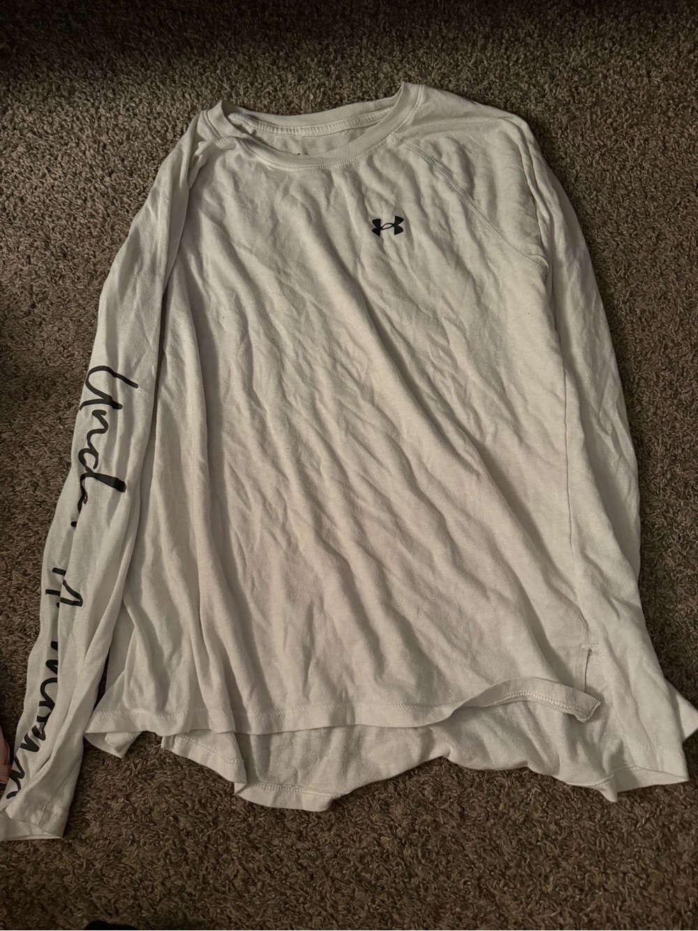 Under Armour Men’s White Long-Sleeve Crew with Black Logo